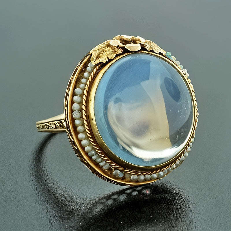 Vintage round moon crystal ring in gold