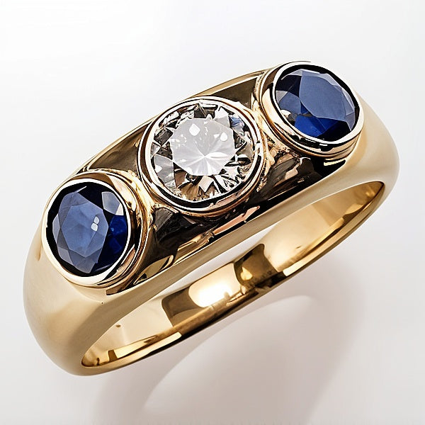 Vintage gold ring with blue glass and zirconium inlay