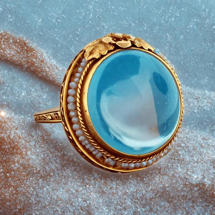 Vintage round moon crystal ring in gold