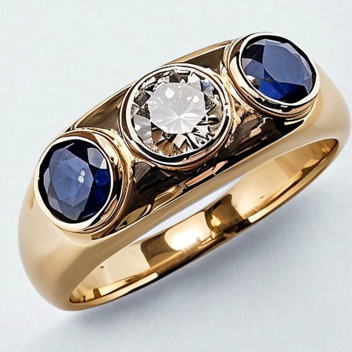 Vintage gold ring with blue glass and zirconium inlay