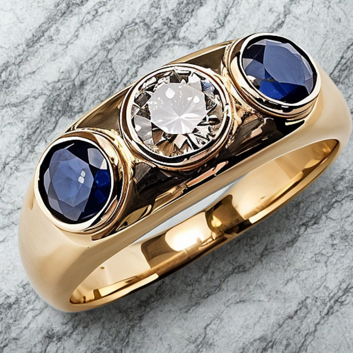 Vintage gold ring with blue glass and zirconium inlay